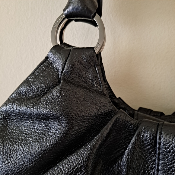 Elliott Lucca Black Leather Double Strap Medium Purse / Bag with Zip & Snap Lock - Picture 11 of 13
